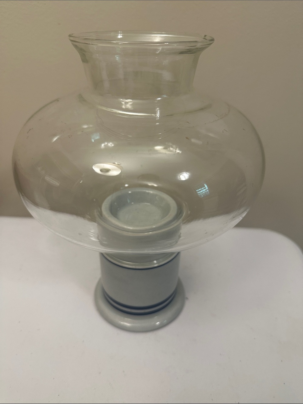 Vintage Dansk Japan Cafe Lantern: Blue Stripe Hurricane Candle Lamp